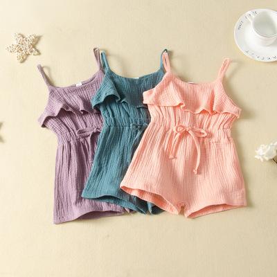 Solid color Jumpsuit shorts bow