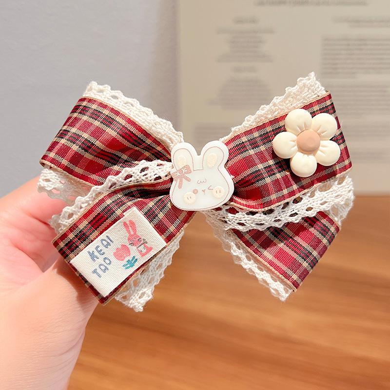 Children's Bow Hairpin Lace Plaid Fabric Headdress