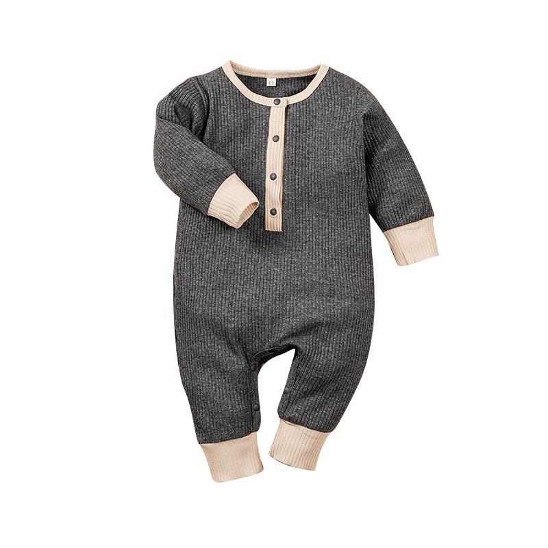 Baby Crawl Pit Strip Contrast Long Sleeve Jumpsuit