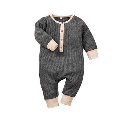 Baby Crawl Pit Strip Contrast Long Sleeve Jumpsuit