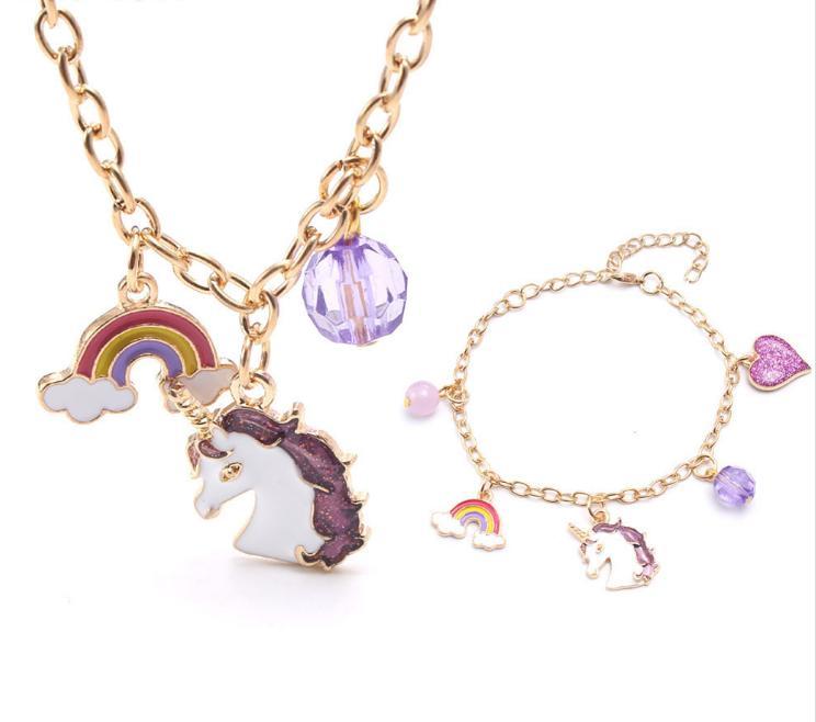 Purple Unicorn Children's Necklace Bracelet Set