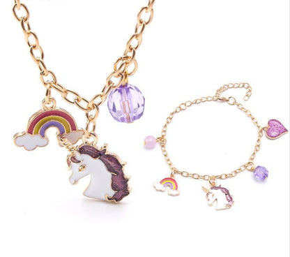 Purple Unicorn Children's Necklace Bracelet Set