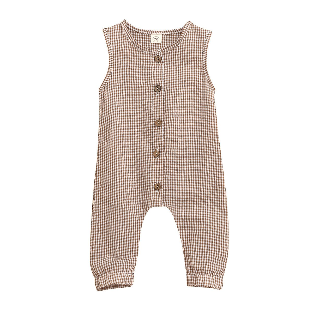 Sleeveless striped single breasted Khaki