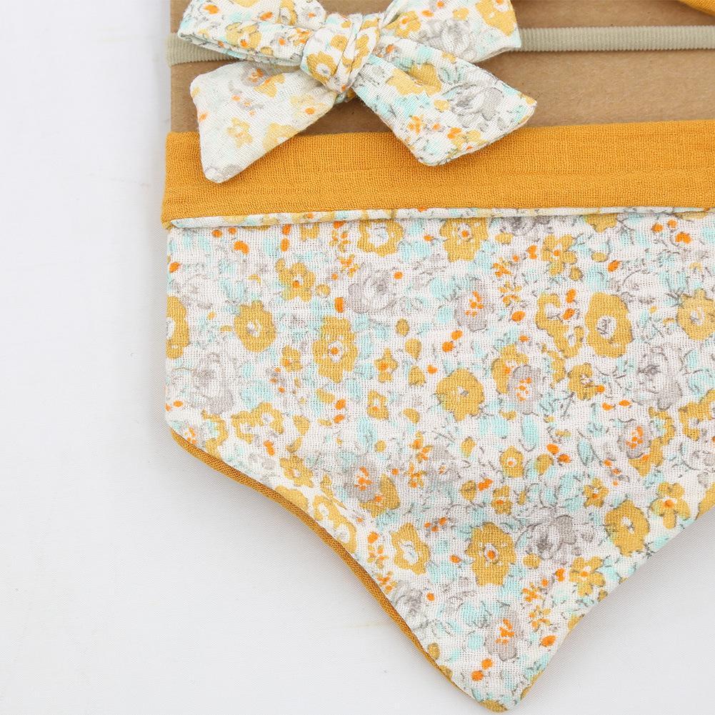 Baby's Triangle Towel Waterproof Bib Bow Headband Set