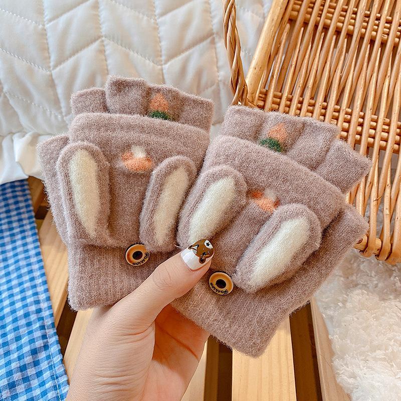 Children's Thickened Warm Half Flip Gloves