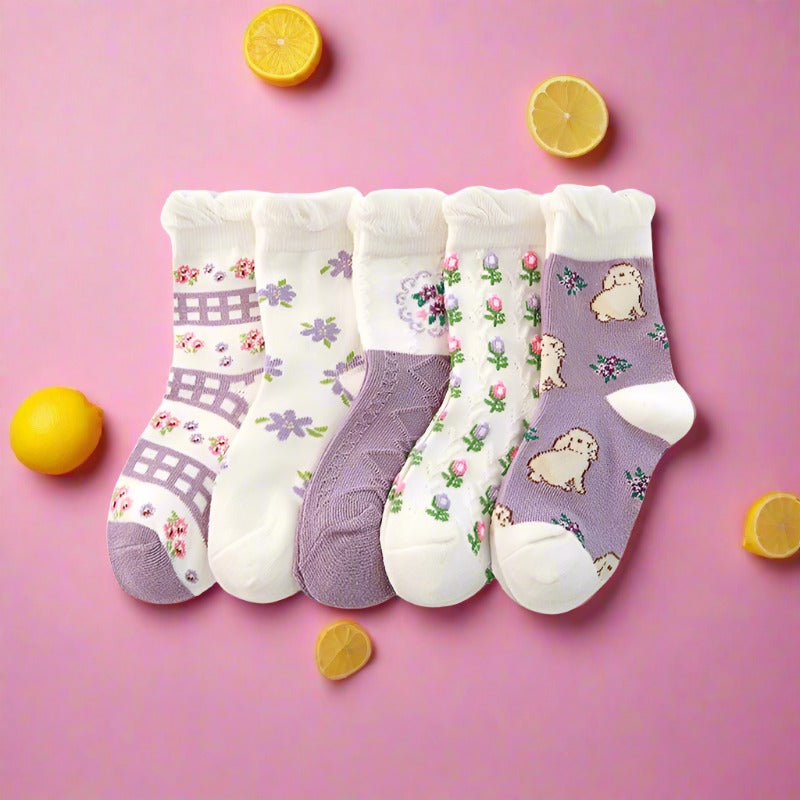 Children's Floral Cartoon Lace Cotton Socks