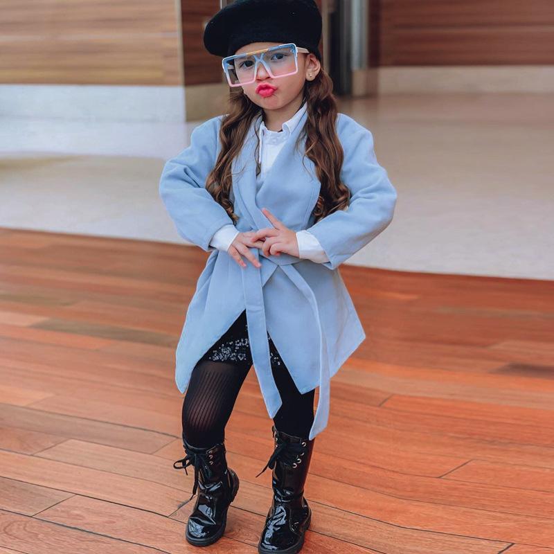 Children's Wear Long Coat with Large Lapel Lace