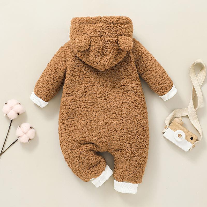 Baby's Solid Color Hooded Jumpsuit