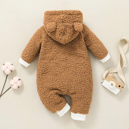 Baby's Solid Color Hooded Jumpsuit