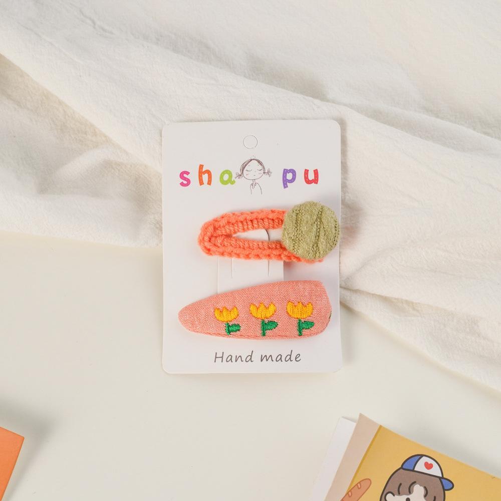 Children's Embroidered Flower Hairpin Set