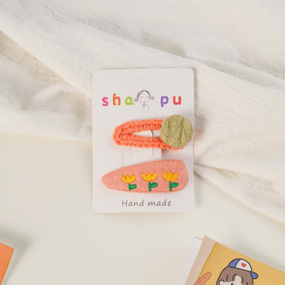 Children's Embroidered Flower Hairpin Set