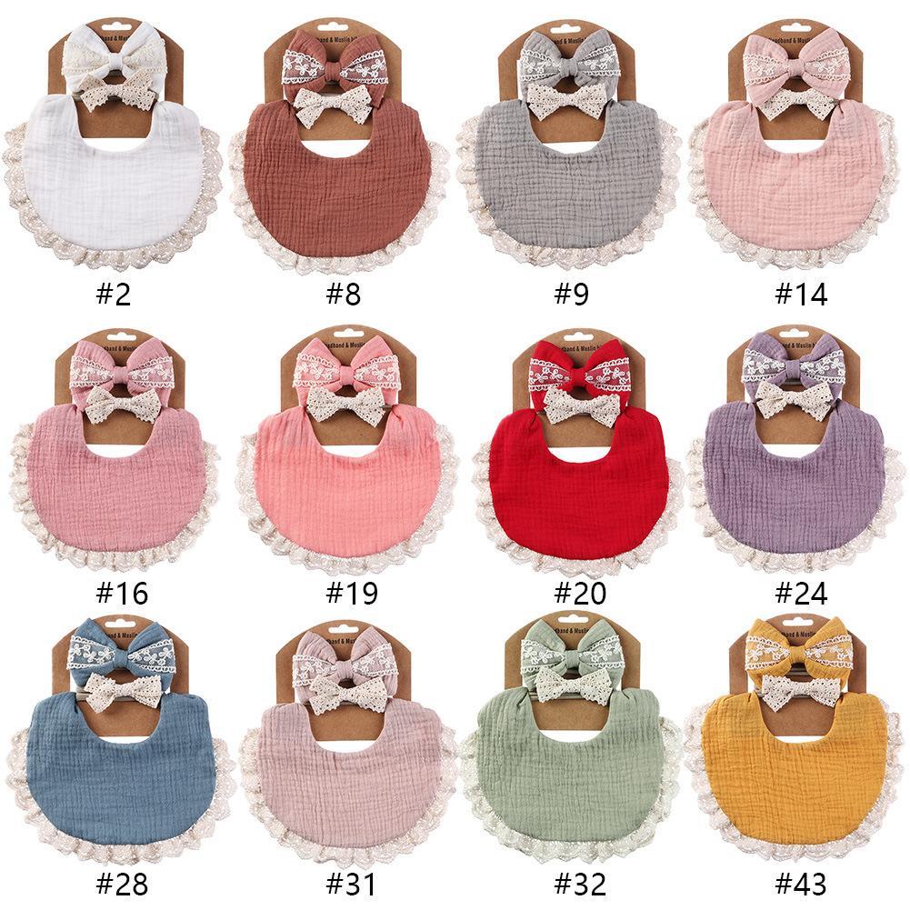 Baby Lace Saliva Towel Headband Set Waterproof Bib
