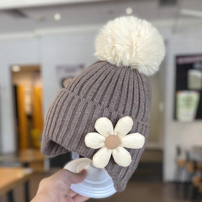 Children's Warm Thickened Knitted Flower Hat Scarf Suit