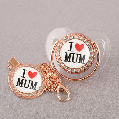 "I Love Mum" Baby Pacifier with Chain Clip