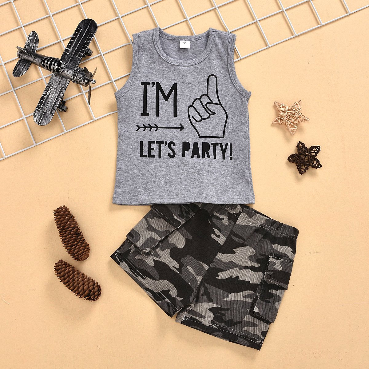 Sleeveless vest top letter print camouflage shorts two piece set