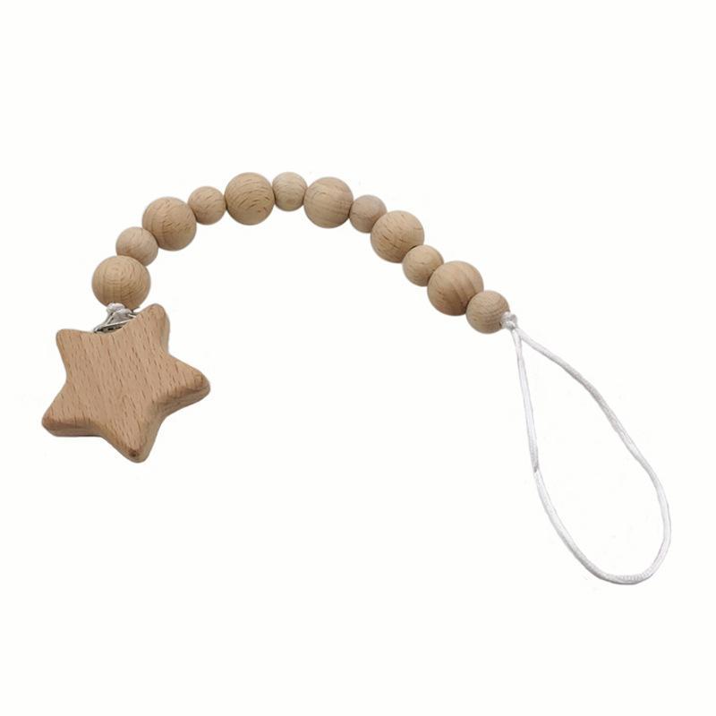 Baby Soothing Nipple Clip Beech Wood Nipple Anti-drop Chain