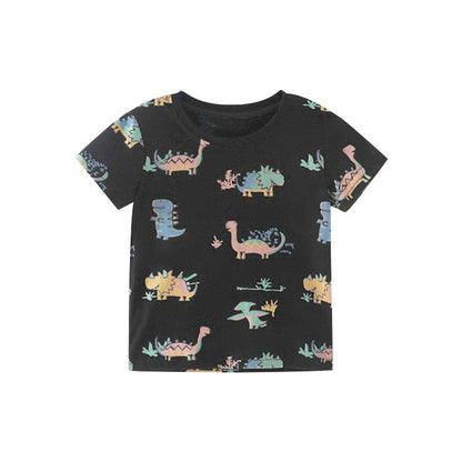 Cartoon animal cotton boys short sleeve printed round neck T-shirt