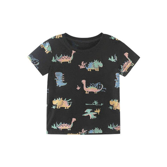 Cartoon animal cotton boys short sleeve printed round neck T-shirt