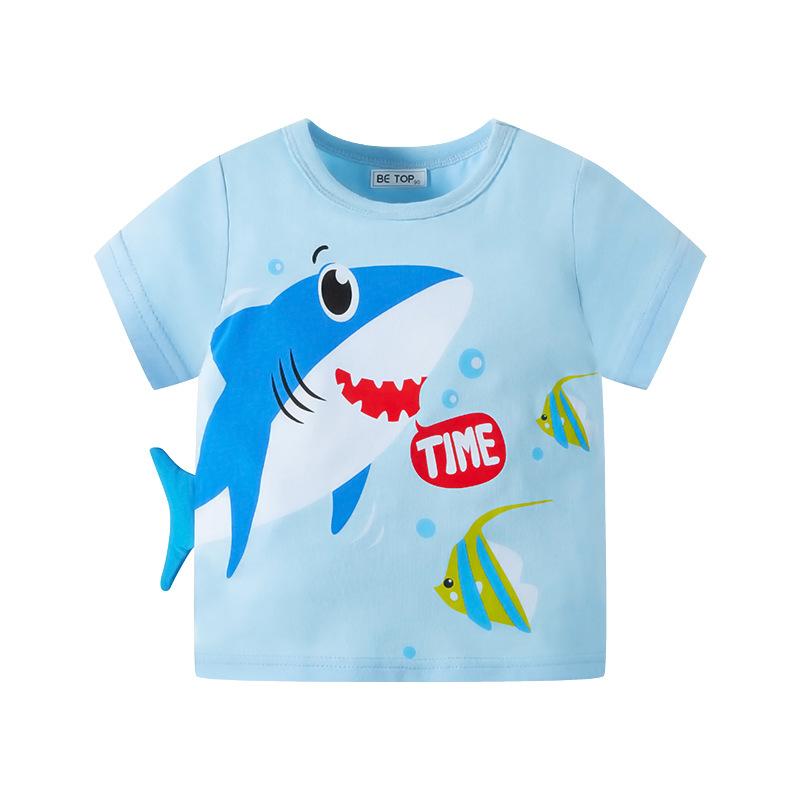 Children's Short Sleeve Cartoon Shark Top Boys' Cotton T-shirt