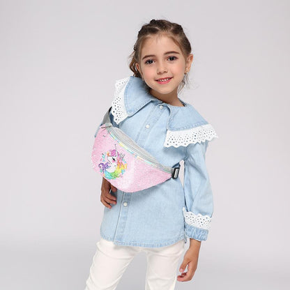 Kids Shoulder Bag Unicorn Printed Sequined Waist Bag