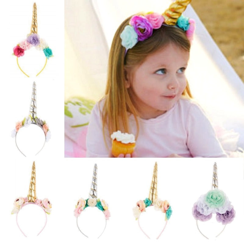 Kids Unicorn Horn Headband Flowers