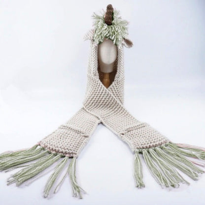 Girls Knitted Unicorn Winter Hat Hooded Scarf