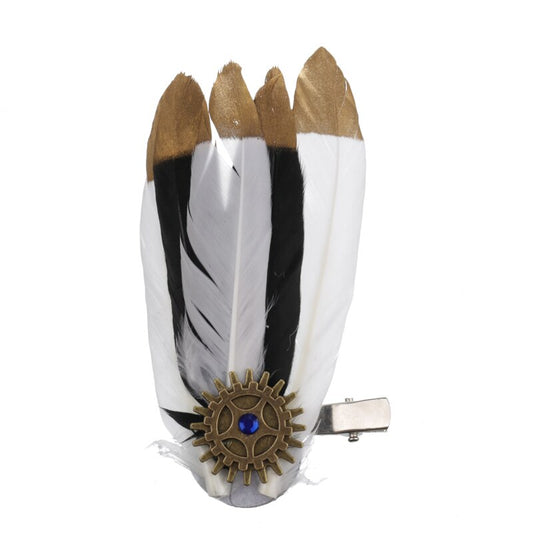Steampunk Clock Gear Feather Hair Clip