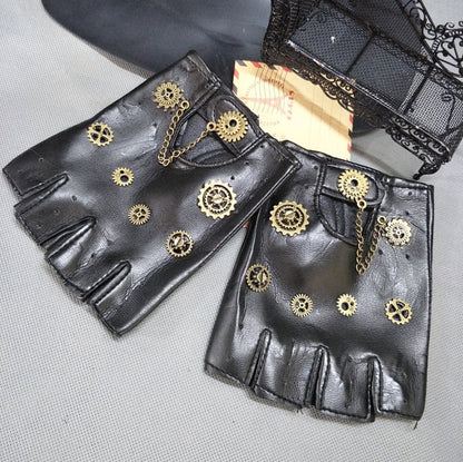 Steampunk Gear PU Punk Gloves - Vintage Gothic Gloves
