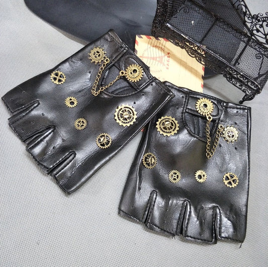 Steampunk Gear PU Punk Gloves - Vintage Gothic Gloves