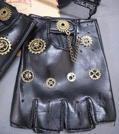 Steampunk Gear PU Punk Gloves - Vintage Gothic Gloves