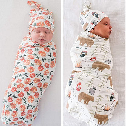 Newborn Print Wrap Tire Hat Headband Two-Piece Set