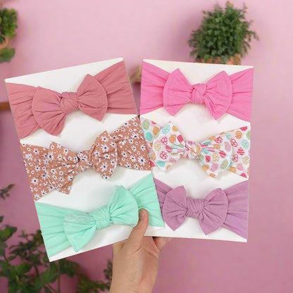 Baby Nylon Bow Printed Hair Bands Babywear Wholesale 3-Pack