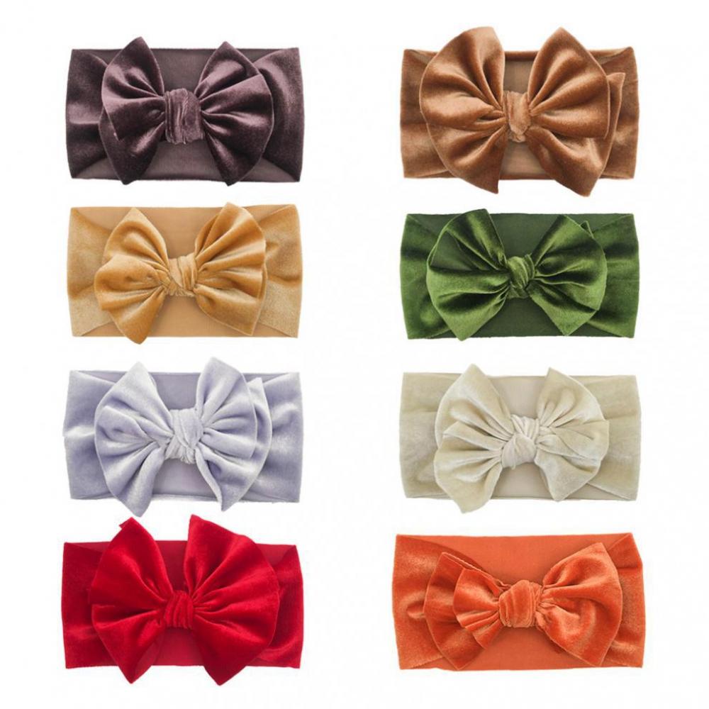 Children's Velvet Double Bow Solid Soft Headband Wholesale
