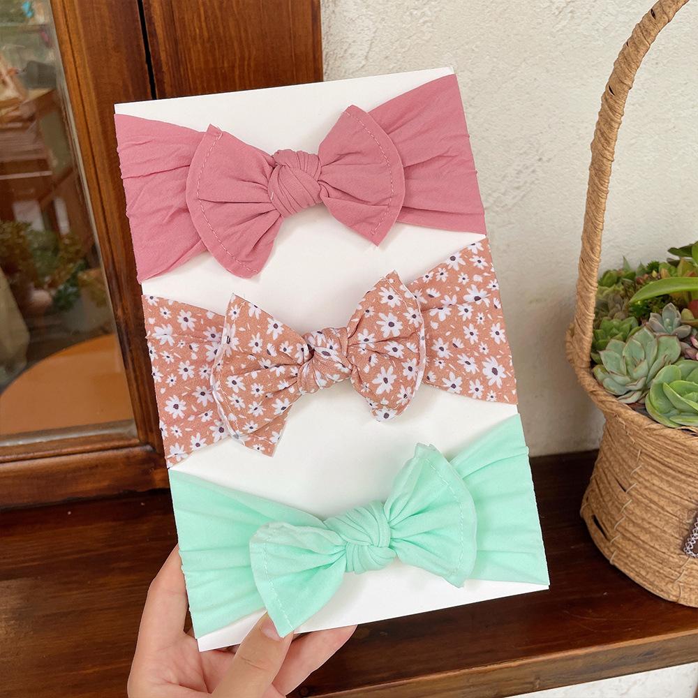 Baby Nylon Bow Printed Hair Bands Babywear Wholesale 3-Pack