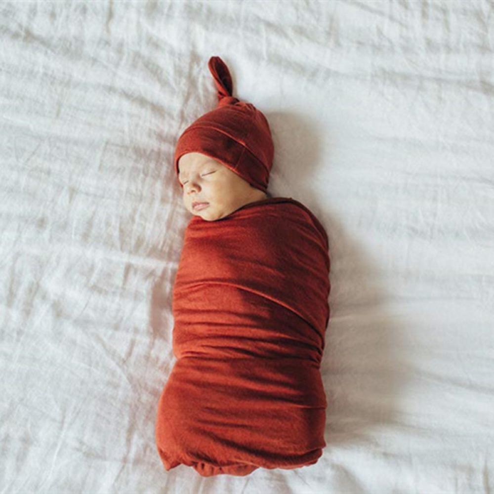 Newborn Solid Color Wrap Towel Tire Hat Headband Two-Piece Set