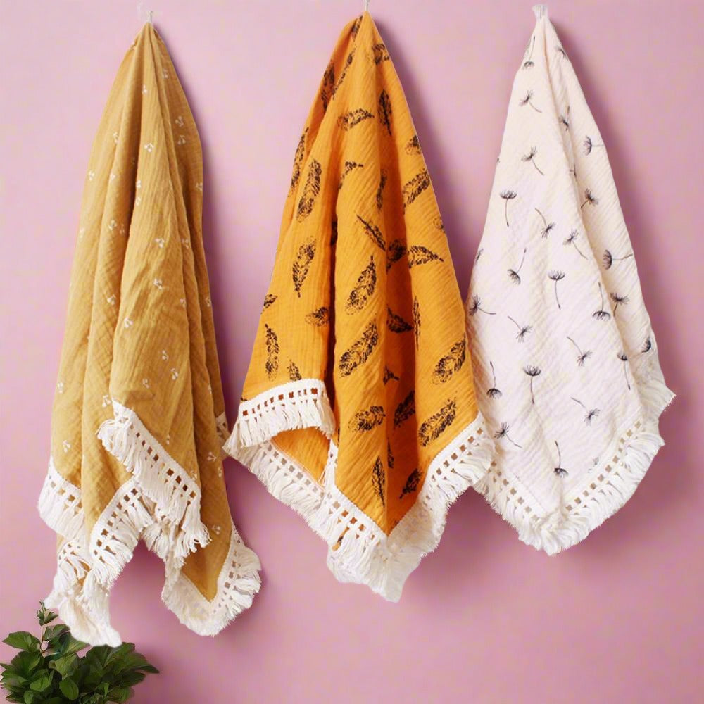 Children's Double Cotton Soft Tassel Baby Bath Towel Baby Blanket
