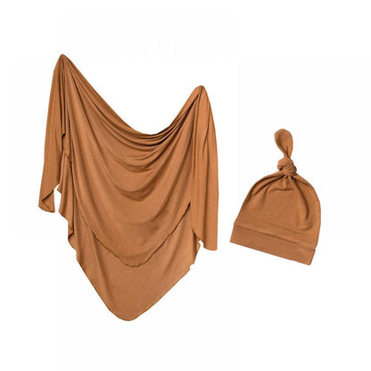 Newborn Solid Color Wrap Towel Tire Hat Headband Two-Piece Set