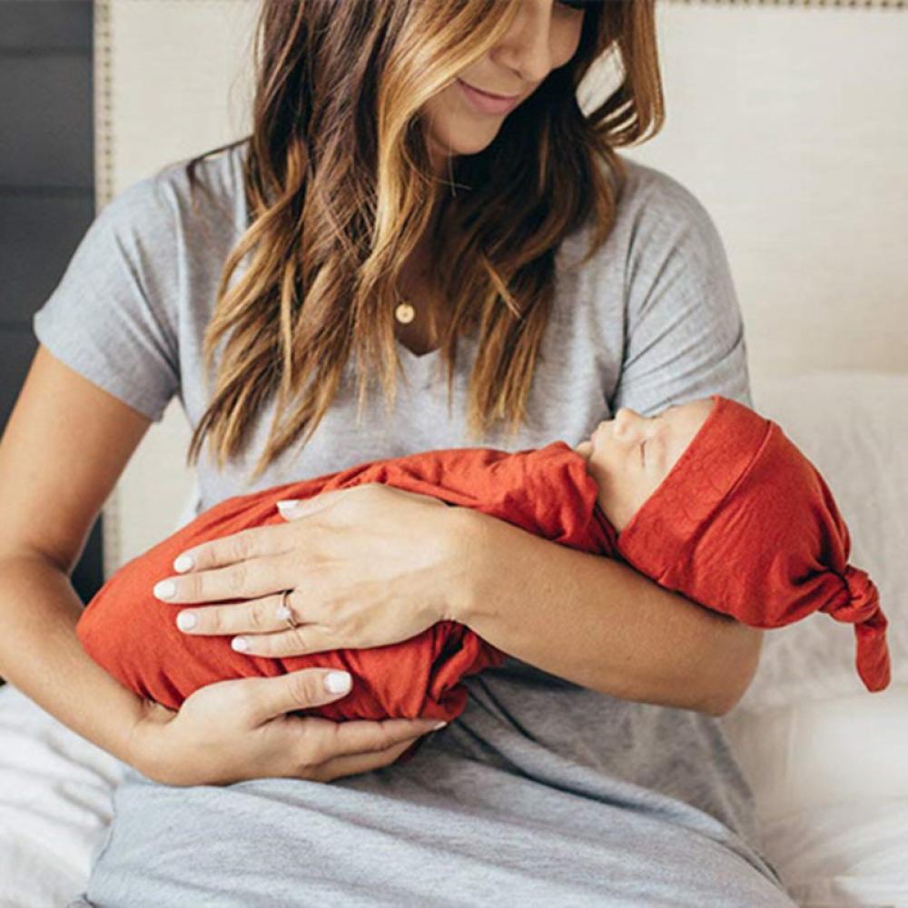 Newborn Solid Color Wrap Towel Tire Hat Headband Two-Piece Set