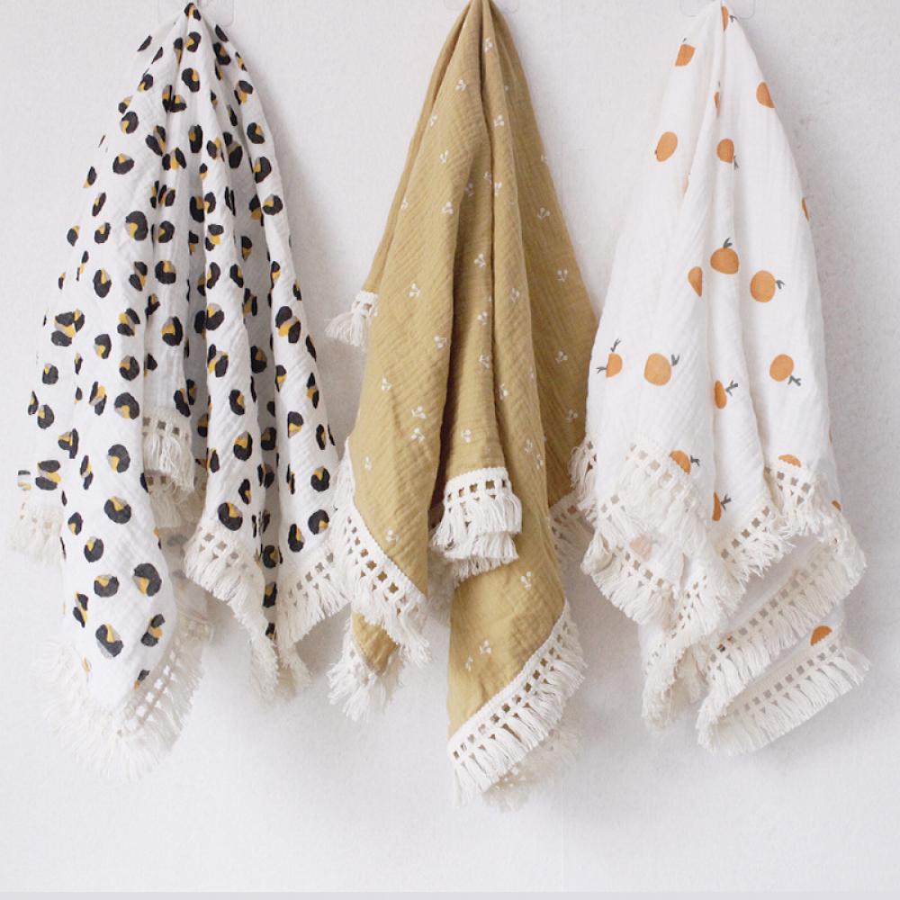 Children's Double Cotton Soft Tassel Baby Bath Towel Baby Blanket
