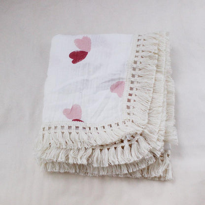 Children's Double Cotton Soft Tassel Baby Bath Towel Baby Blanket