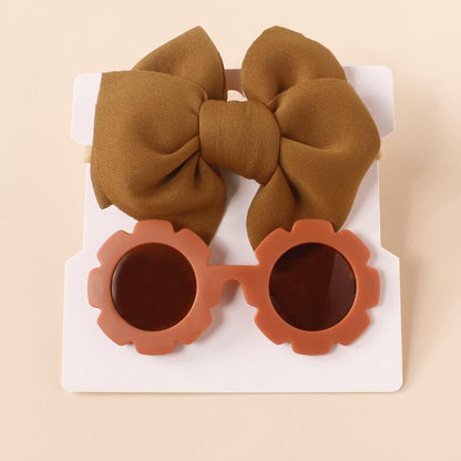 2PCS Children's Glasses Hair Strap Set Baby Sunglasses Space Cotton 3D Big Bow Necklace Two Piece Set Sunglasses Wholesale