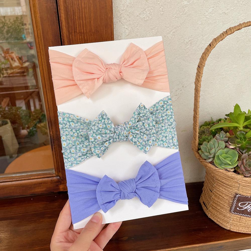 Baby Nylon Bow Printed Hair Bands Babywear Wholesale 3-Pack