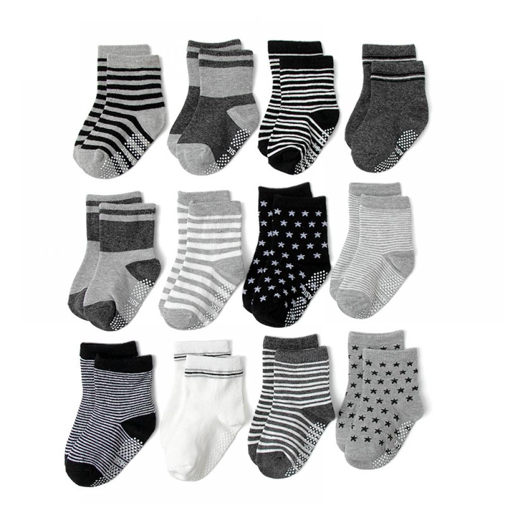 Pack of 12 Baby Non Slip Socks with Non Skid Soles for Toddlers