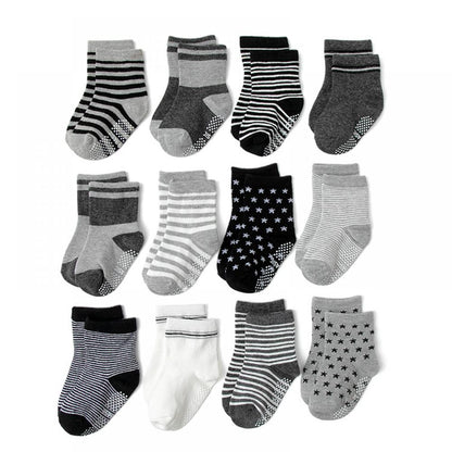 Pack of 12 Baby Non Slip Socks with Non Skid Soles for Toddlers