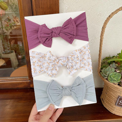 Baby Nylon Bow Printed Hair Bands Babywear Wholesale 3-Pack