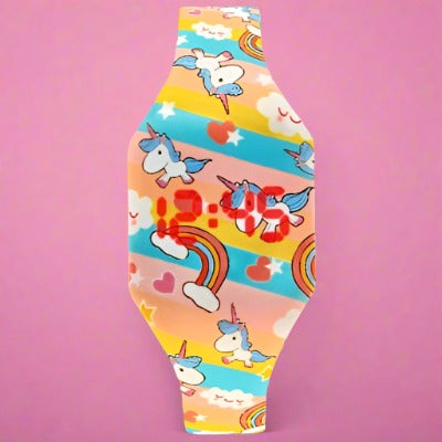 Girl's Digital Watch Unicorn and Rainbow Strap