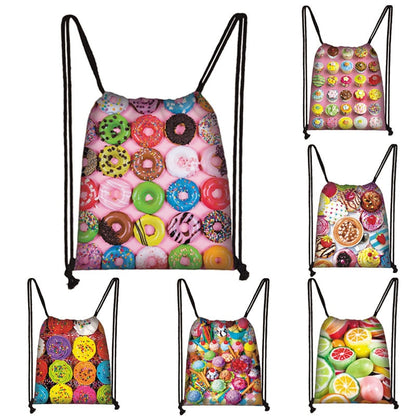 Lovely Donut Rainbow Drawstring Bag