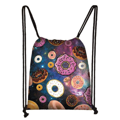 Lovely Donut Rainbow Drawstring Bag