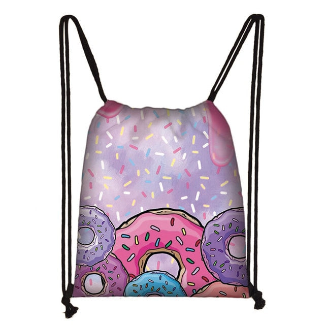 Lovely Donut Rainbow Drawstring Bag