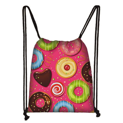 Lovely Donut Rainbow Drawstring Bag